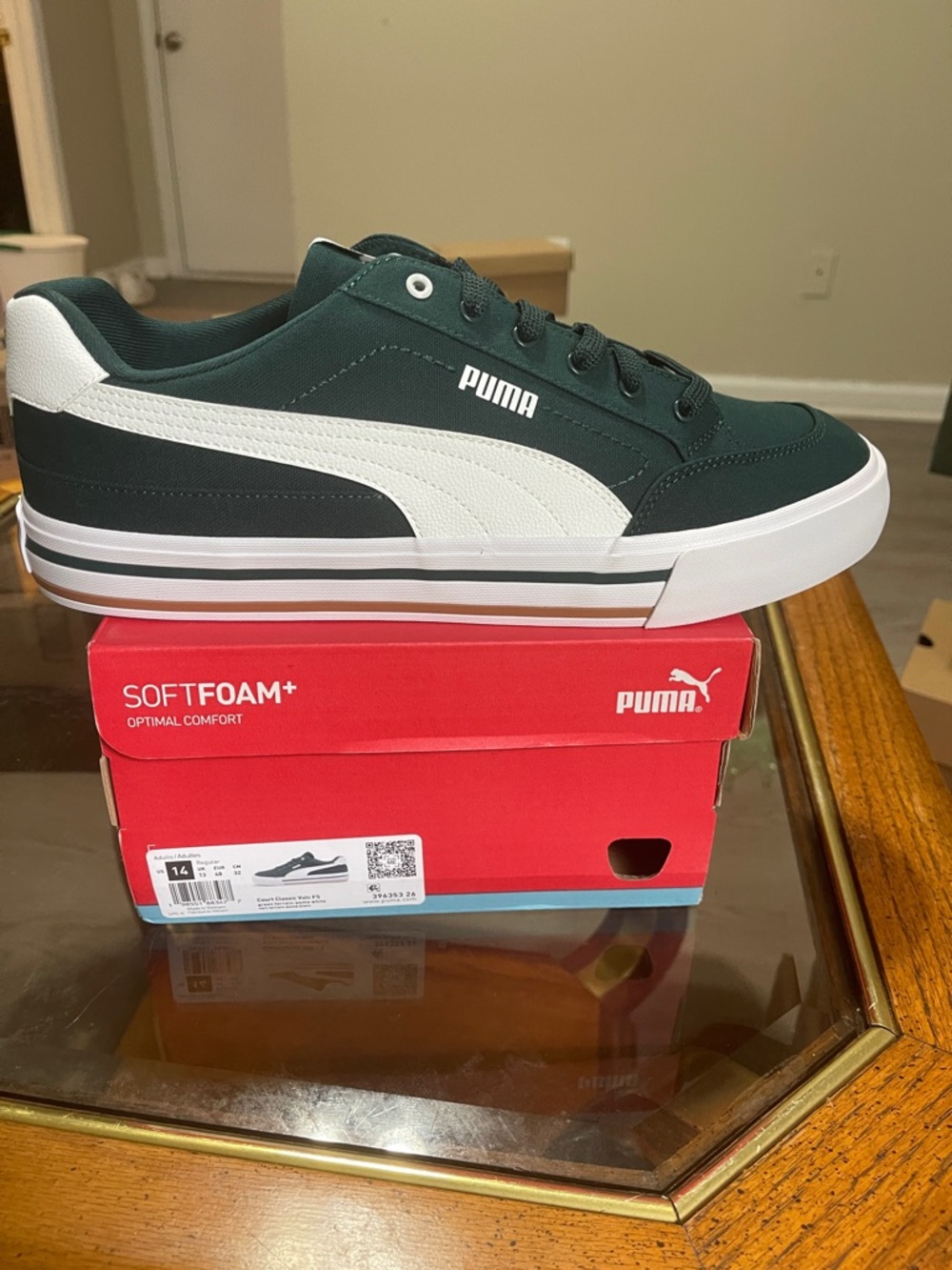 Puma Dark Green and White Low-Top Sneakers